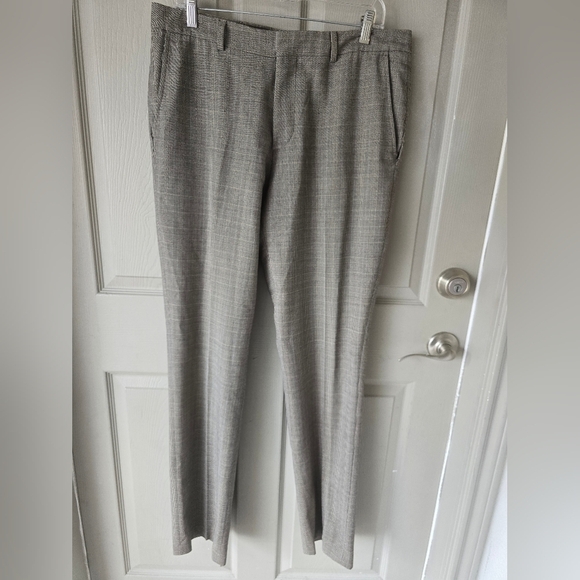 Bonobos  Italian Wool Dress Pants 34x33 Men Brown Gray Striped Pleated Career - Picture 2 of 12